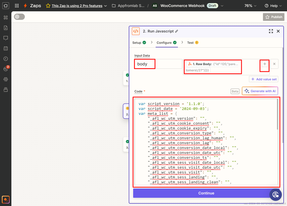 Code by Zapier > Configure