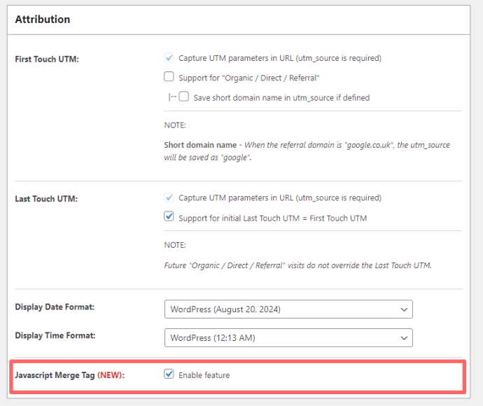 Attribution > Javascript Merge Tag