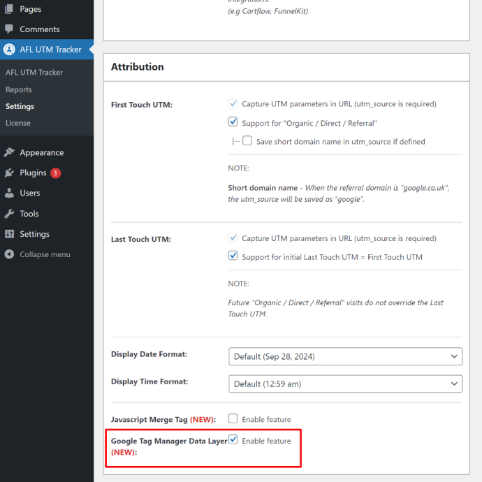 AFL UTM Tracker > Settings > Enable "Google Tag Manager Data Layer"