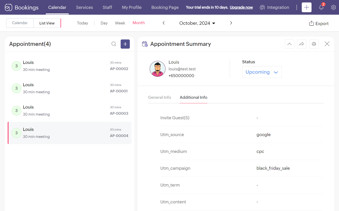 Zoho Bookings > UTM parameters