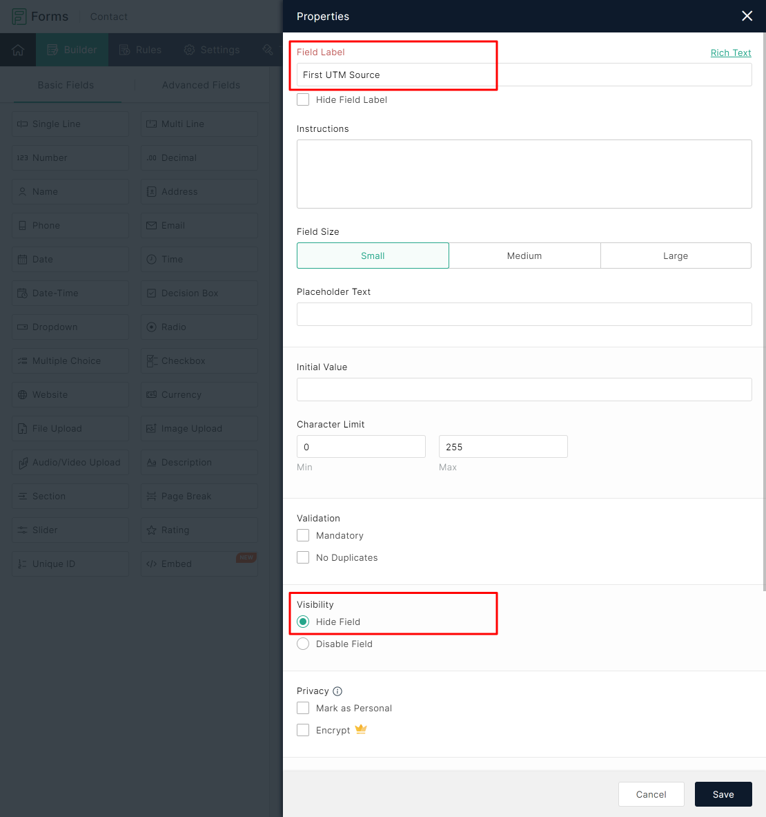 Zoho Forms > Single Field